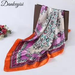 Dankeyisi Марка 2018 весна шарф Для женщин с цветочным принтом квадратный платок Шелковый Шарфы для женщин écharpe Леди Элегантный хиджаб