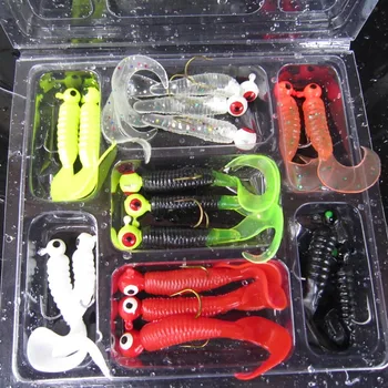 

17Pcs/Set Mini Soft Fishing Lure Jig Head Hook Grub Worm Silicone Fish Baits for Ocean Carp &T8