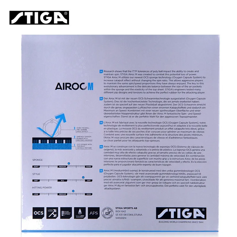 STIGA настольный теннис резиновая AIROC-M AIROC-S скорость вращения синяя губка прыщи в пинг-понг tenis de mesa