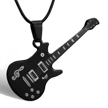 Colgante de guitarra de acero inoxidable 316L para hombre y mujer, cadena de cuero, joyería para disfraz, color negro, Punk, a la moda, Envío Gratis