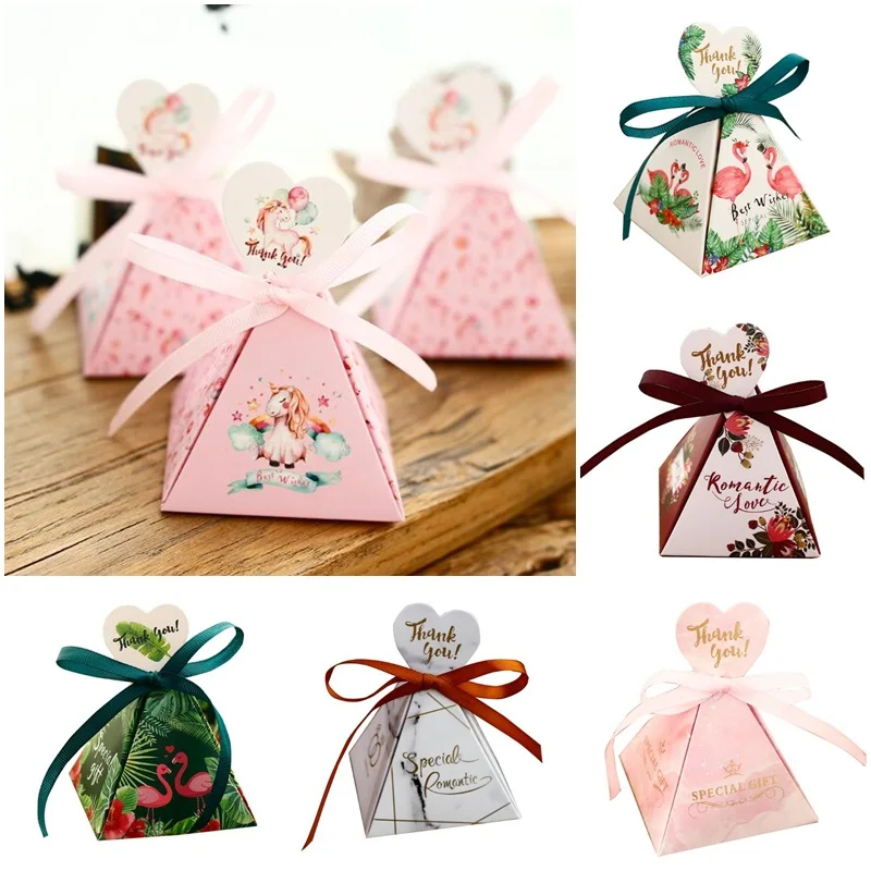 

50 X Marble Flamingo Unicorn Triangular Pyramid Wedding Favors Candy Boxes Chococlate Bomboniera Party Gift Box Giveaways Boxes