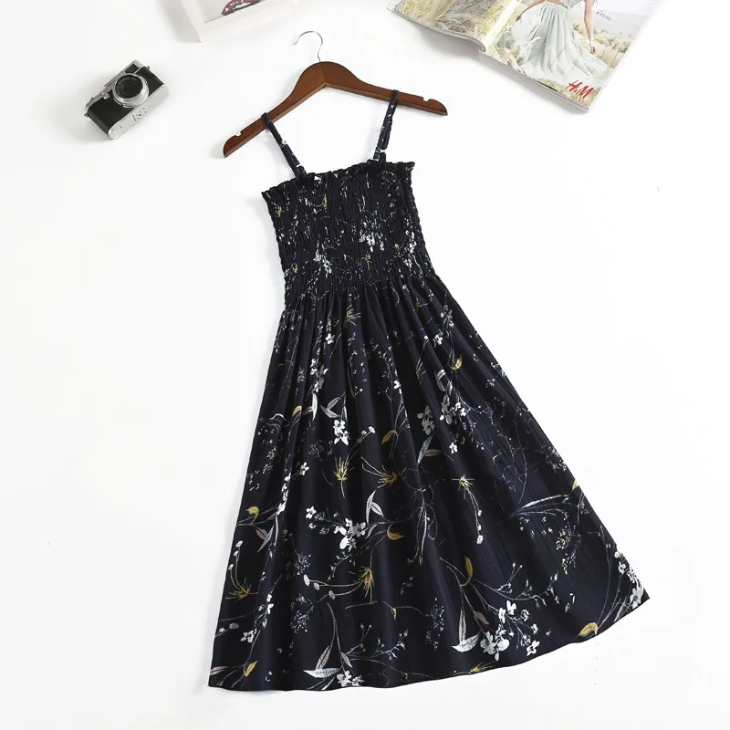

Summer Spaghetti Strap Casual Dresses Women Pleated Floral Dress Sundress Boho Dresses