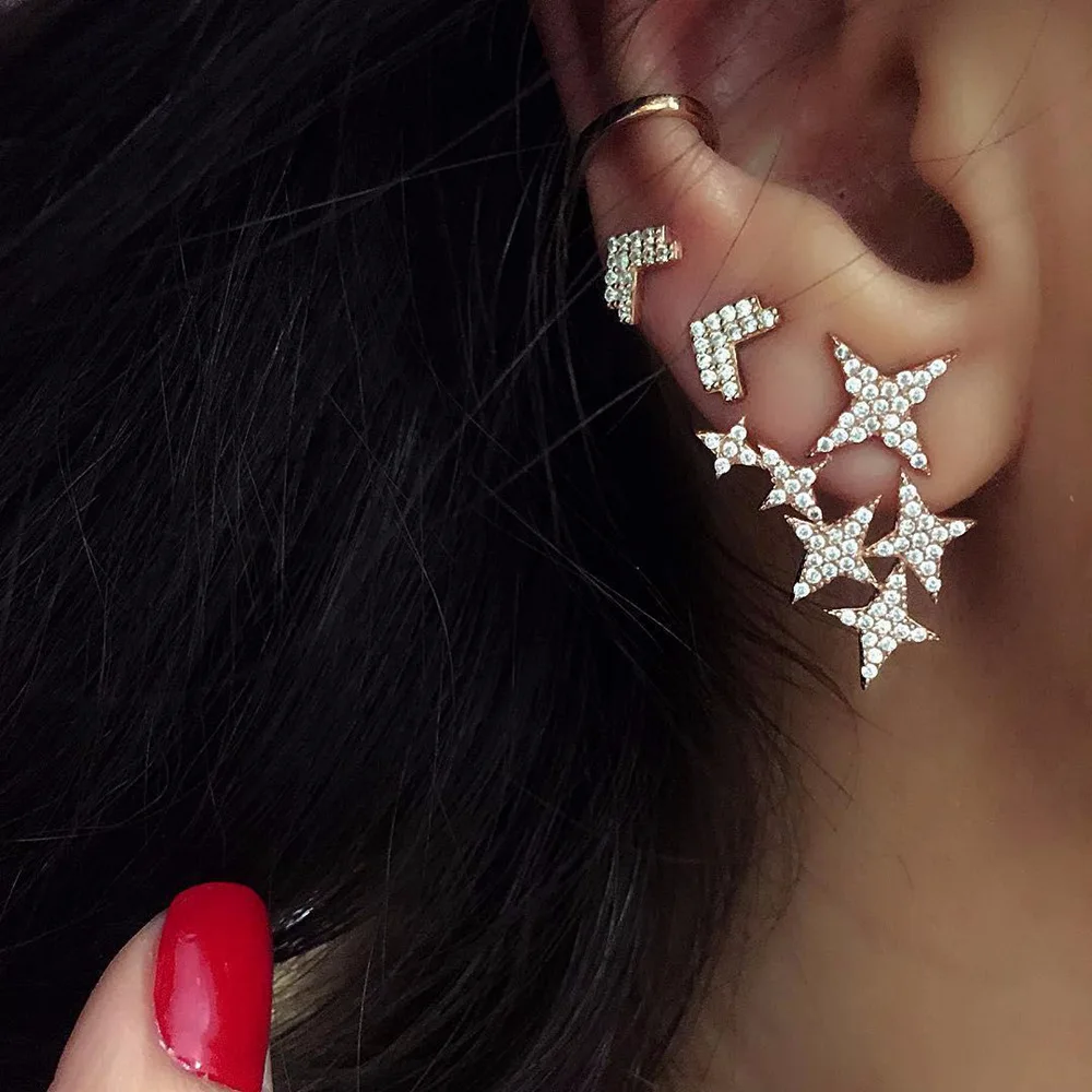 Fashion Horn Star Earrings Arrows Set 3 Pieces Ear Studs Charm Jewelry Ornament Pendant for Women | Украшения и аксессуары