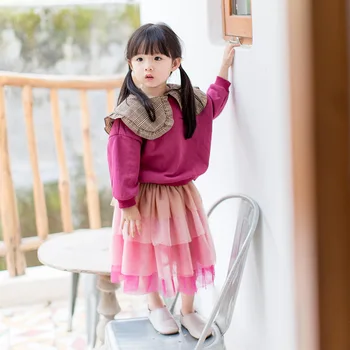 

Spring 2018 New Baby Girl Clothes Sweaters for Girls Childen Plaid Collar Cotton Pullovers Tops Fashion Solid T Shirt for Kids