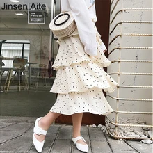 Jinsen Aite Новая летняя Весенняя женская юбка в горошек с принтом гофрированные длинные юбки богемные женские винтажные юбки 4XL размера плюс JS167