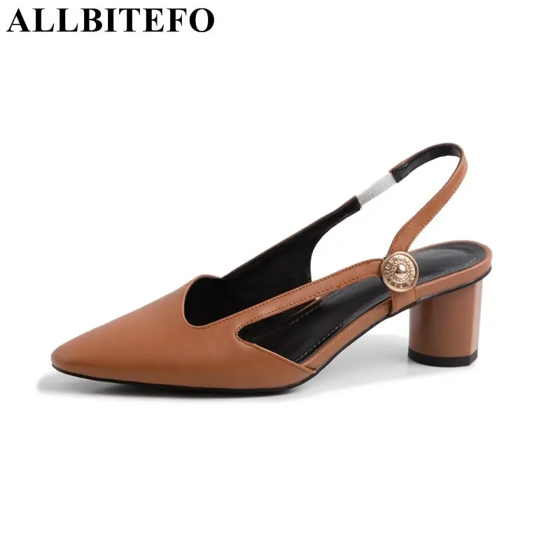 

ALLBITEFO genuine leather women heels shoes pointed toe high heel shoes spring summer heels fashion casual shoes woman