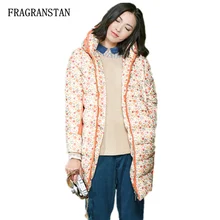 Женский зимний плотный теплый пуховик с цветочным принтом, женская новая модная повседневная свободная Яркая милая длинная парка JQ288