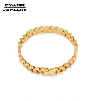 

CY&CM 10mm 24K Gold Color Hiphop Watchband President Strap Crown Adjustable Stainless Steel Large Solid Heavy Bracelets Bangles