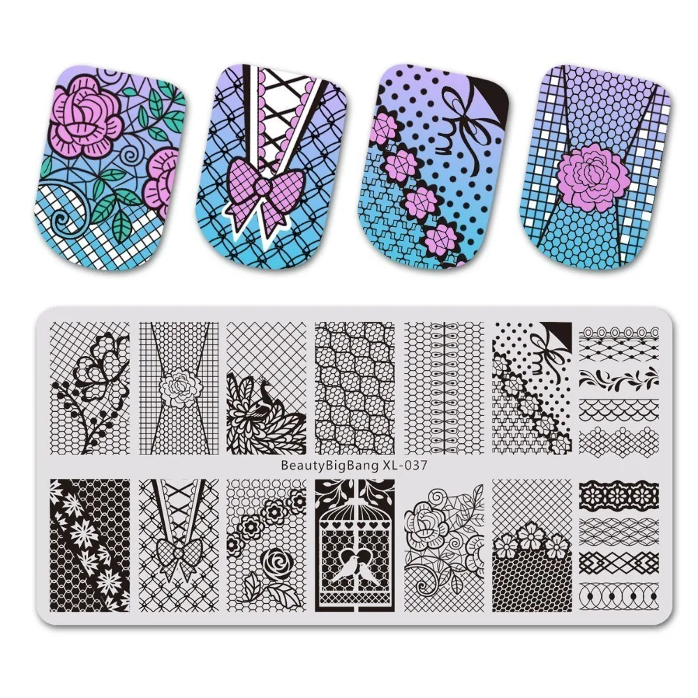 BeautyBigBang Stamping Plates 5PCS/set Flower Theme Nail Stencil For Nail Art Template Geometry Tree Nail Plate For Stamping