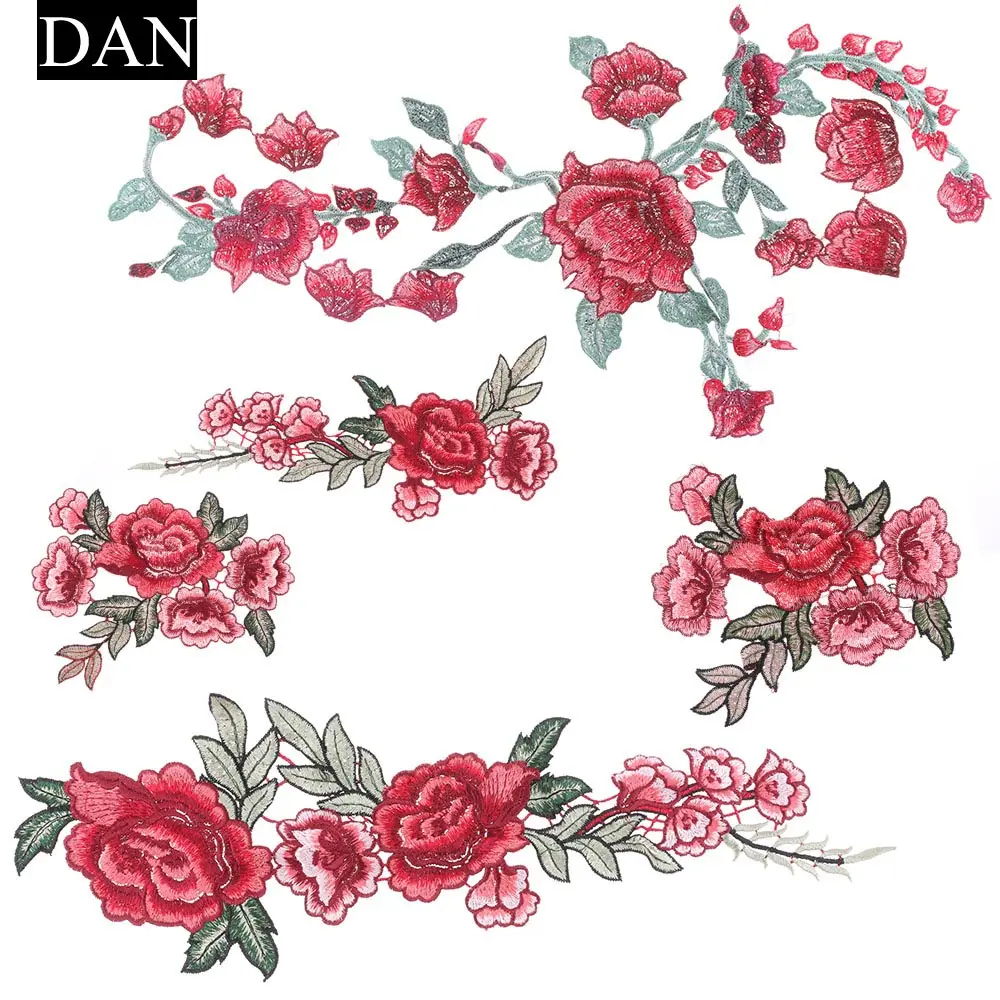 

1 pc Resplendent Flower Red Patch Rose Blossom Applique Embroidery Patch Fabric Sew-on Patch Cloth Accessories