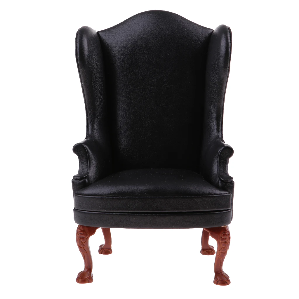 Miniature Black Single Sofa Wing Chair Furniture for 1/6 Action Figure Doll