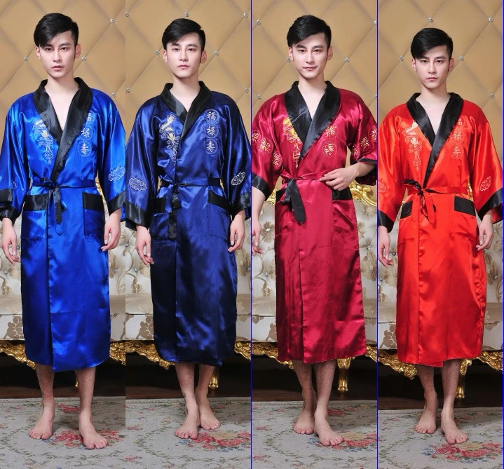 Общественная баня спа Паровая китайский халат кимоно Ночная рубашка Дракон пижамы Традиционный китайский кимоно мужские халат пижамы