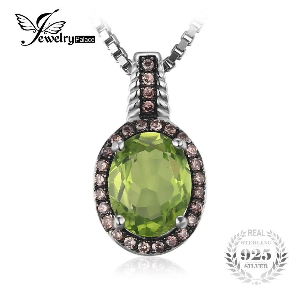 

JewelryPalace Oval 1.68ct Natural Peridot Pendant 100% 925 Sterling Silver Fashion Vintage Fine Jewelry Not Include the Chain