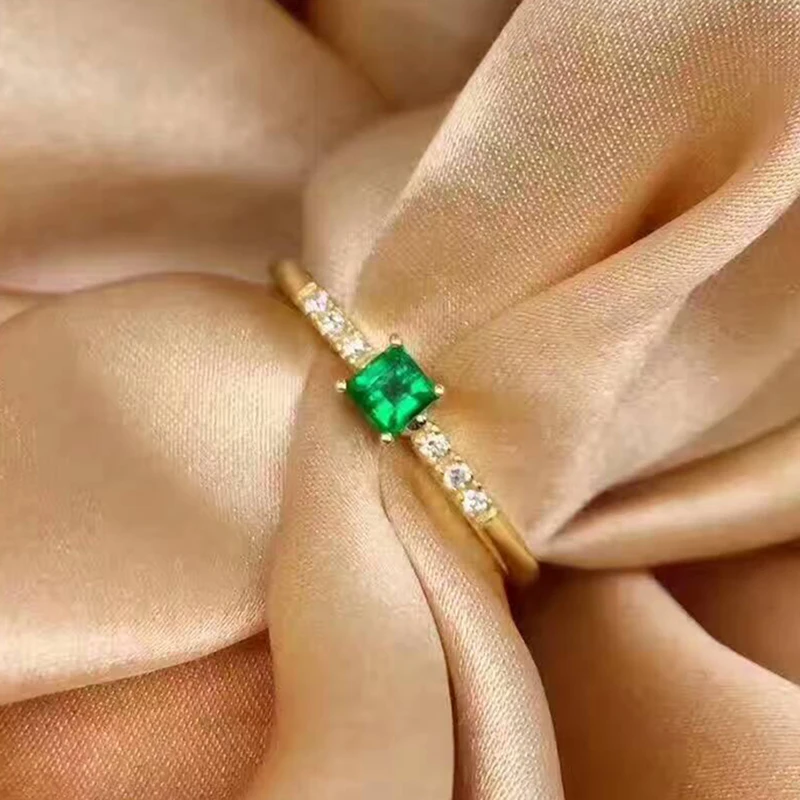 3mm natural esmeralda anel de prata sólido