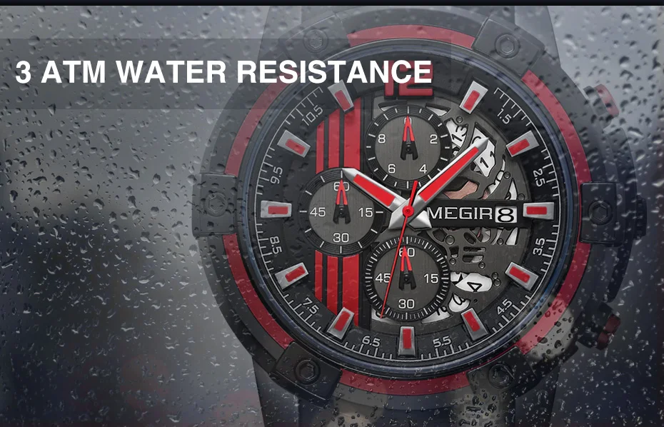 MEGIR мужские спортивные часы Силиконовые кварцевые военные армейские скелеты хронограф кварцевые наручные часы для мужчин мужские Relogio Masculino