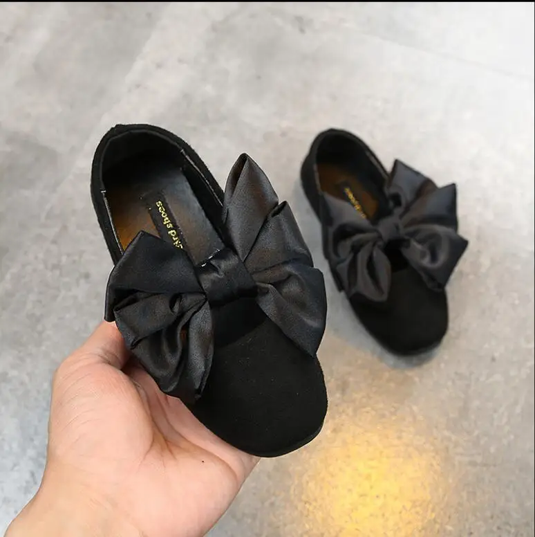 Девушка обувь осенние детские туфли принцессы модные Детская обувь для маленьких девочек с блестками и бантом 2 - Цвет: Черный