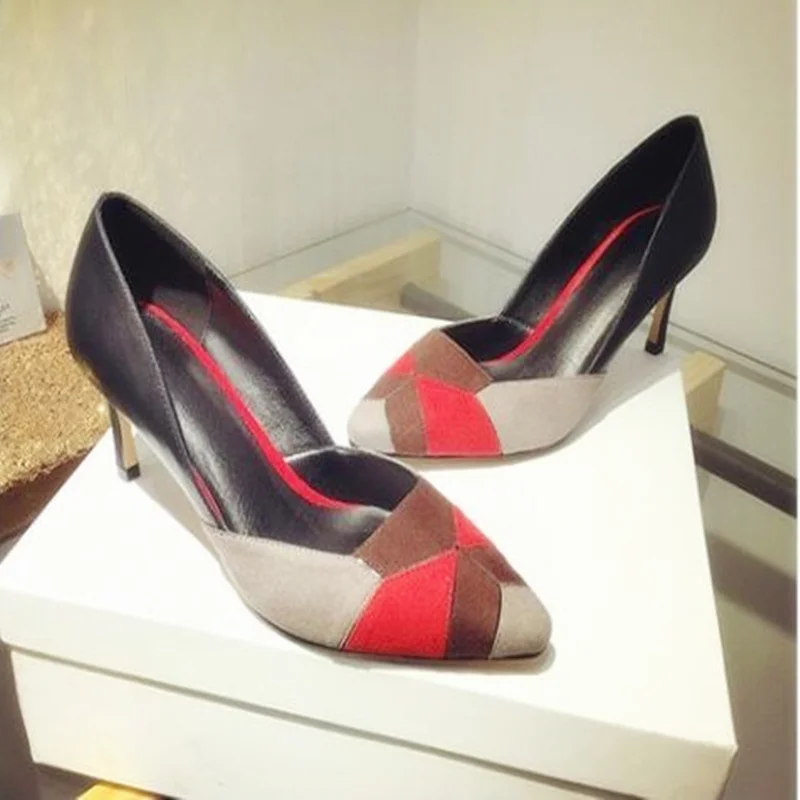 

Mixed Colors Shallow Women Pumps Slip-on High Heels Shoes Women Office Lady OL Shoes Thin Heels Pointed Toe Female Comfort Shoes