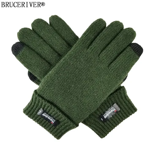 Мужские вязаные перчатки из чистой шерсти с подкладкой Thinsulate и функцией сенсорного экрана - Цвет: Green