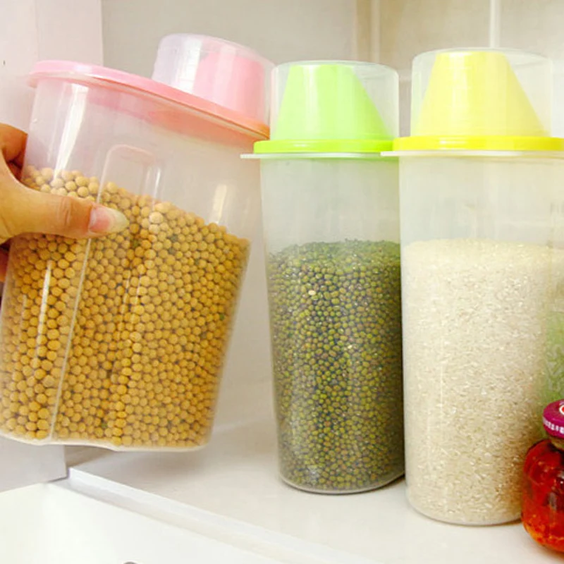 

2.5L Capacity Dried Food Storage Box Plastic Sealed Bottle Dumping Tank Cans Beans Cereals Rice Storage Jars Bottles With Lid