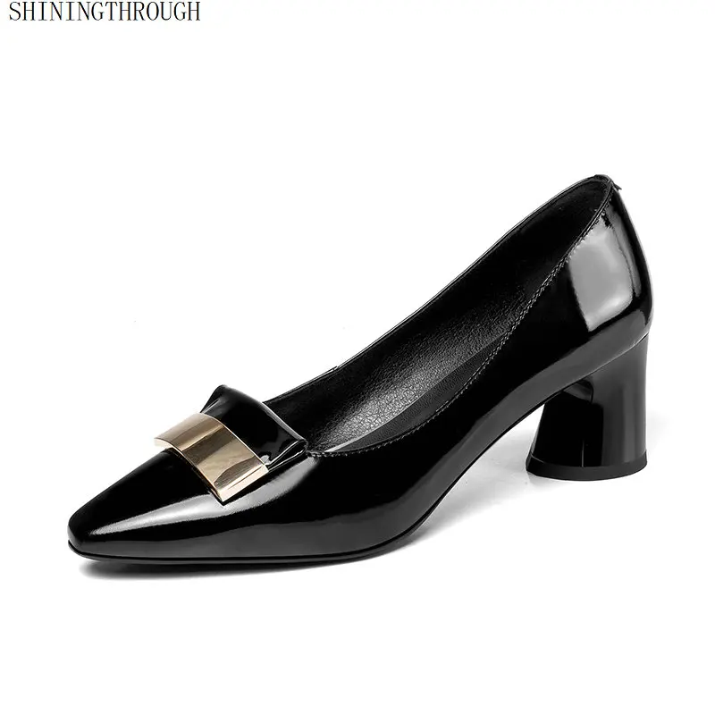 

2019 New summer high heels shoes woman metal decoration women's Pumps fashion office 6cm thick heels large size 43