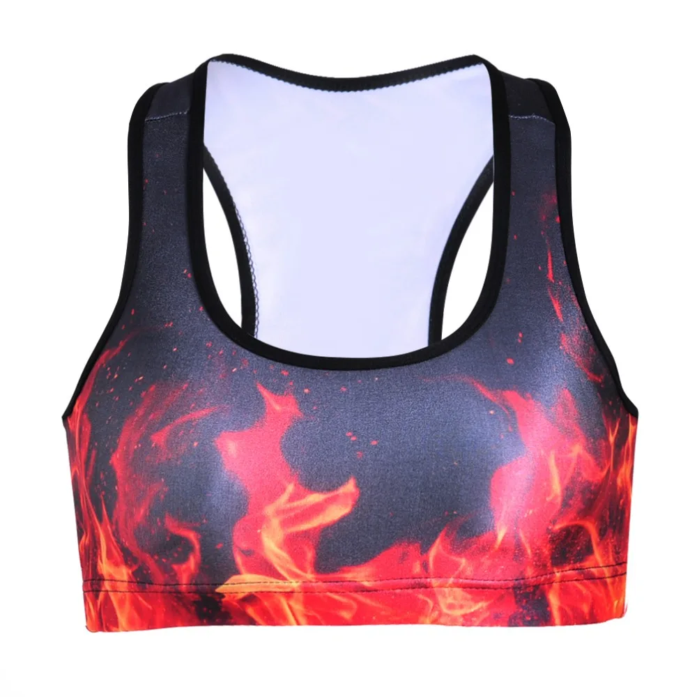 

NEW 0083 Summer Sexy Girl Women Hot red fire flame 3D Prints Padded Push Up Gym Vest Top Chest Running Sport Yoga Bras