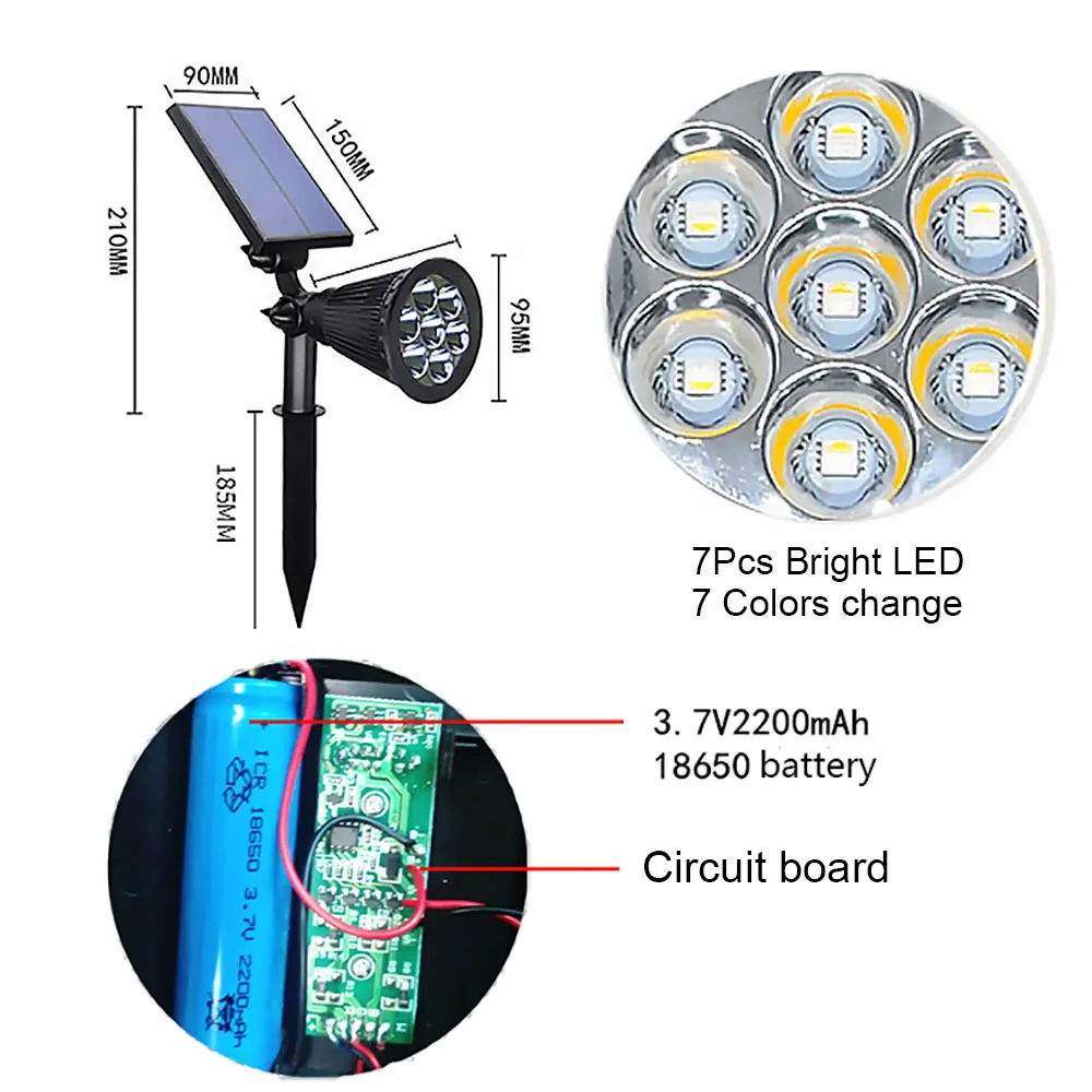 7LED Прожектор газон открытый вечерние солнечные лампы сенсор Авто Водонепроницаемый Панель Декор регулируемые прожекторы красочный сад