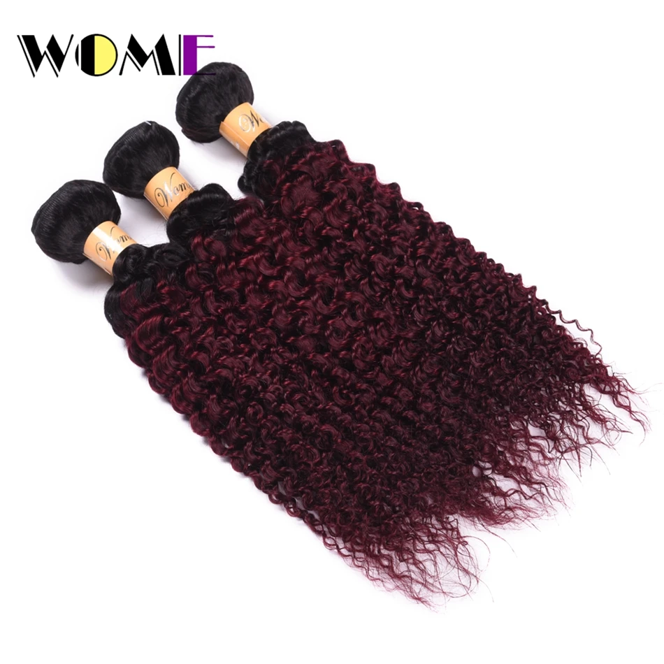 Wome Pre Colored Brazilian Hair Weave Bundles Ombre T1b 99j Curly