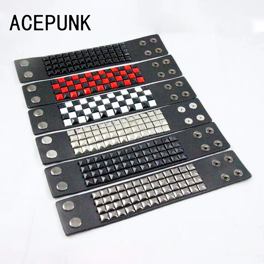 Bracelet jewelry Wide Punk Rivet Leather Bangle Rock 4 Rows Square Nails Wristband Adjustable Size Jewelry Bracelets & Bangle