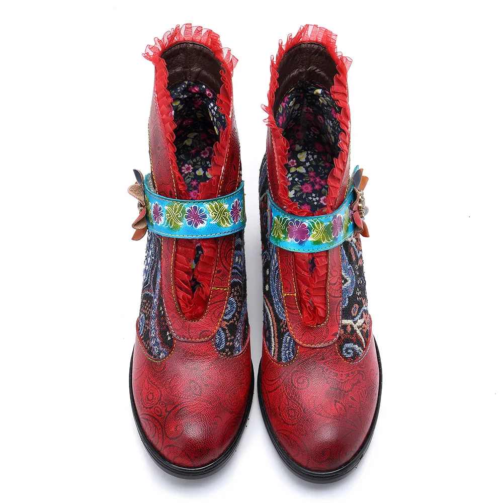 Genuine Leather Splicing Retro Ankle Boots For Women Shoes Woman Patchwork Lace D Knight Boots Block Heels Embroidy Botas Shoes (11)