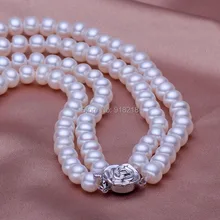 Подарок на день матери 6-7 мм естественно fleshwater жемчуг Цепочки и ожерелья подвеска для Для женщин Ювелирные украшения высокое качество, быстрая 925 Серебристые