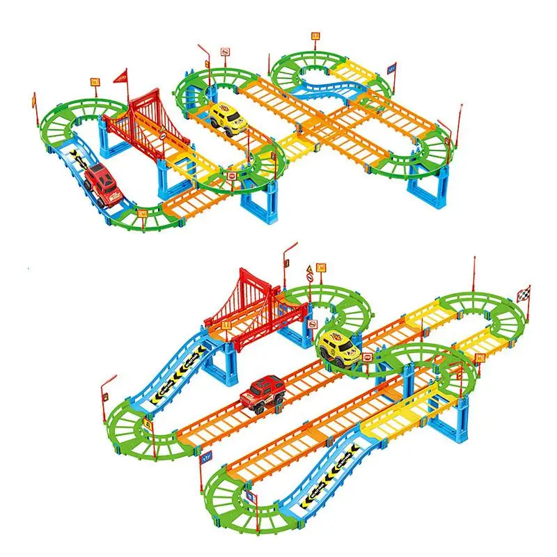 DIY электрический гоночный вагон детский поезд трек модель игрушки Детский Железнодорожный трек гоночный Дорожный транспорт строительный комплект пазов