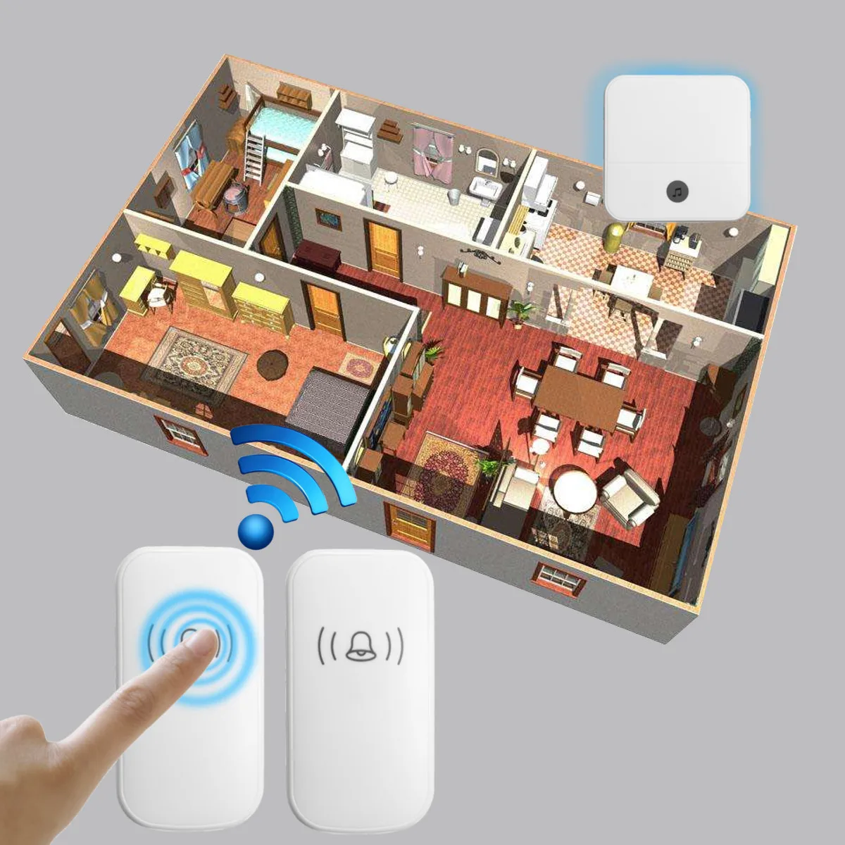 Touch Wireless Doorbell Waterproof 300M Remote range 2 button 1 Receiver 52 chimes Smart Cordless SOS Door Ring EU/UK/US Plug