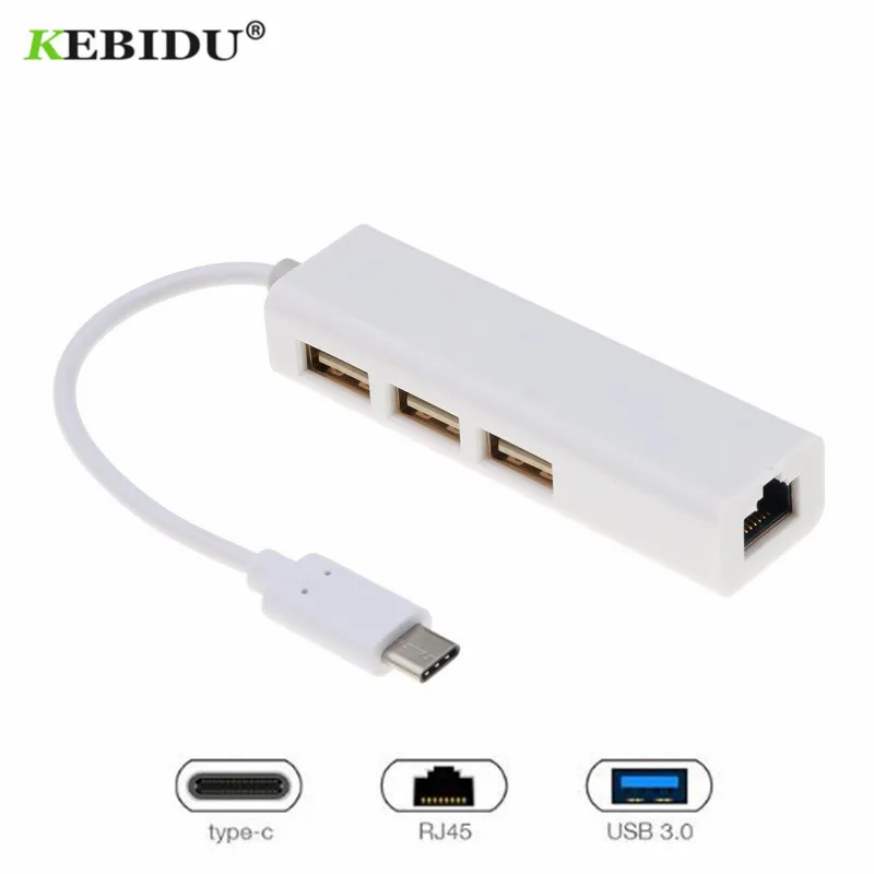 

KEBIDU USB C to Ethernet Adapter with Type C USB 3.1 HUB 3 Ports RJ45 Network Card Lan Adapter for Macbook USB-C Type