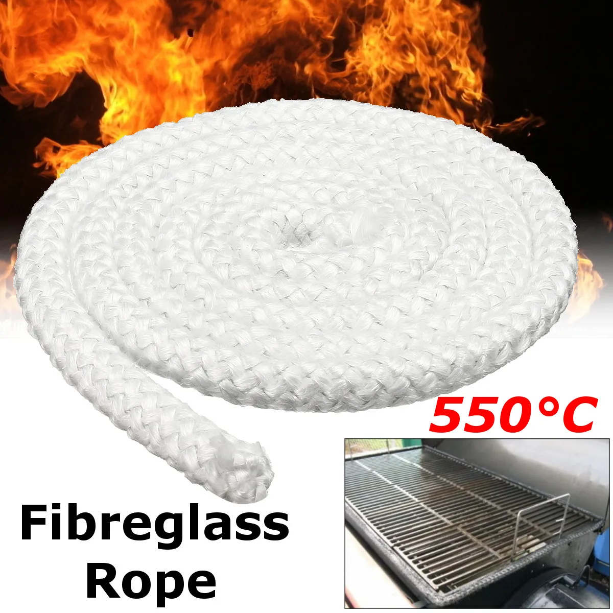 2M 12.7mm White Fibreglass Rope High Density Wood Stove Heater Door