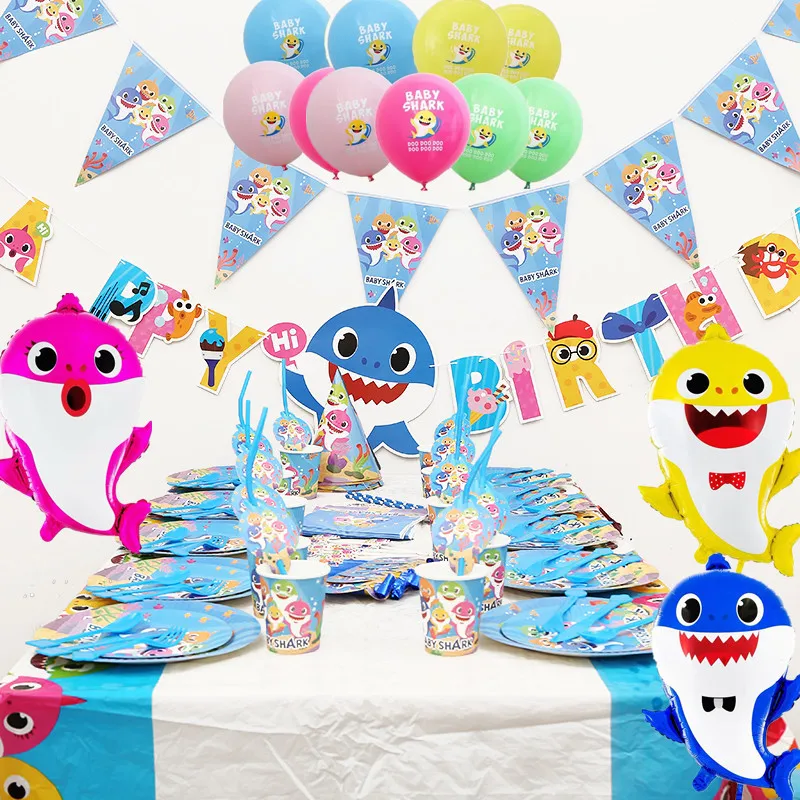 

Magrise Baby Shark Birthday Party Supplies Baby Shark Gift For Child Baby Shower Boy 1th Birthday Disposable Tablecloth/Plates