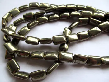 

2strands 8-14mm genuine gleaming pyrite crystal rectangle ablong polished iron gold pyrite beads