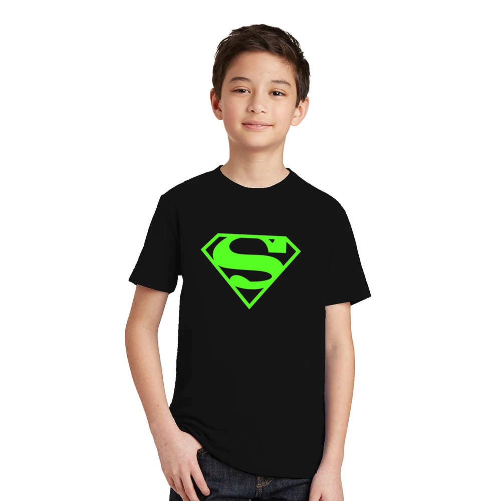 

Superman Boys t shirt 2017 summer kids clothes 100% cotton boys clothes t shirt Comic Super Hero Luminous night shining