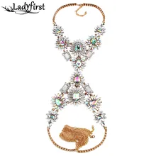 Ladyfirst 2016 New Arrival Long Body Chain Acrylic Flower Crystal Necklace &pendant Luxury Vintage Statement Maxi Necklace 3505