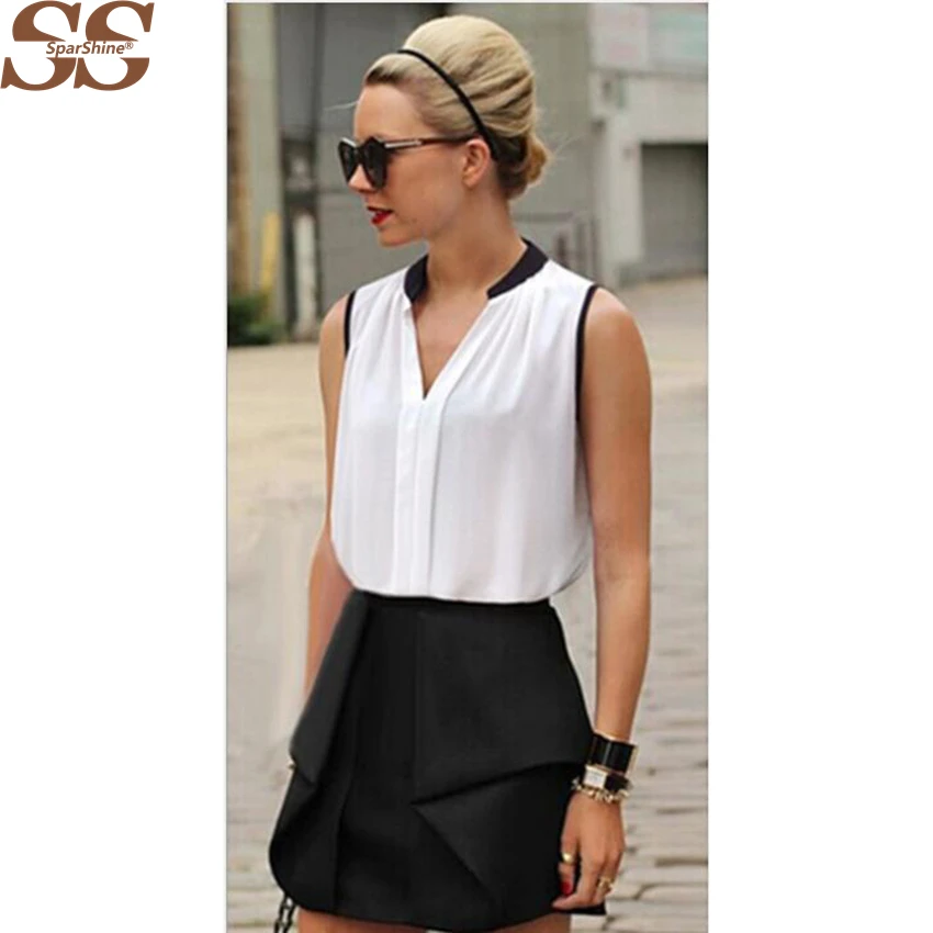 

2018 Summer Blusas Chiffon Shirt Femininas Folded Sleeve Thin Tops V-neck Sleeveless Blusas Mujer De Moda Camisa Feminina Befree