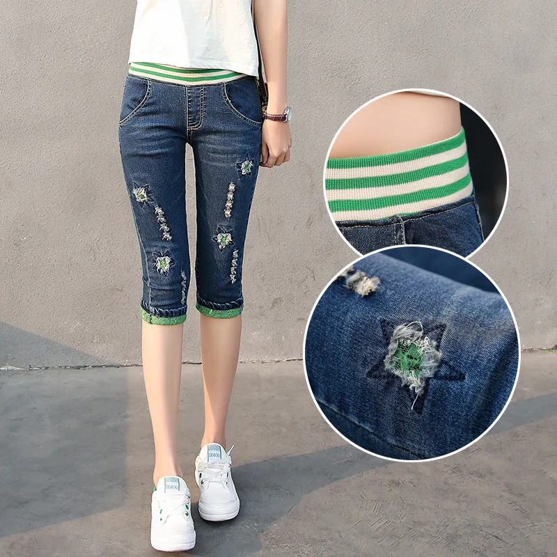 Nonis 2018 New Women Casual Elastic Calf length jeans Girl 3/4 Stretch Denim pants knee length legging trousers Capris Plus Size Nonis 2018 New Women Casual Elastic Calf length jeans Girl 3/4 Stretch Denim pants knee length legging trousers Capris Plus Size