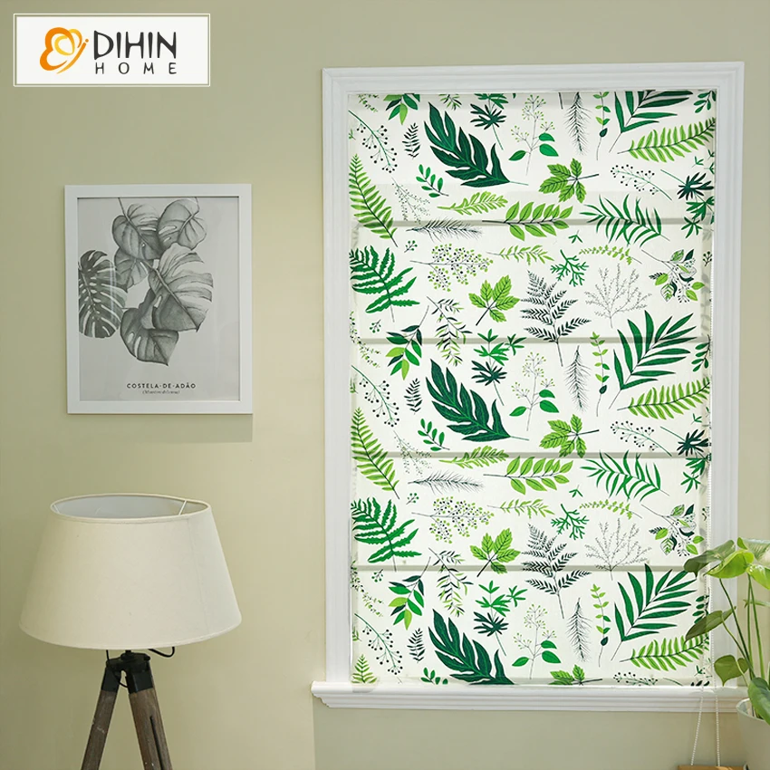 

DIHIN HOME Natural Leaf Printed Curtains Roman Shade Roman Blinds For Living Room