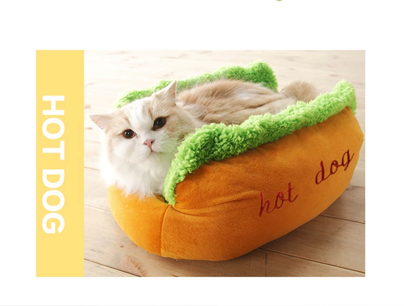 Funny Hot Dog Dog Bed Pet Cat Sofa Cushion Soft& Cozy Cat House Sleeping Bag Puppy Nest Kennel for Small Medium Pet Supplies