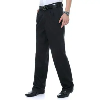 Мужские хлопковые брюки прямые повседневные свободные длинные мужские брюки средней плотности со складками Саржевые карманы размера плюс 31-42 44 - Цвет: dark blue