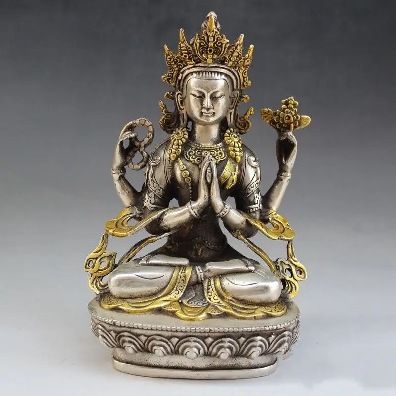 

Big Buddha statue of silver copper brass bronze bronze ornaments handmade boutiq
