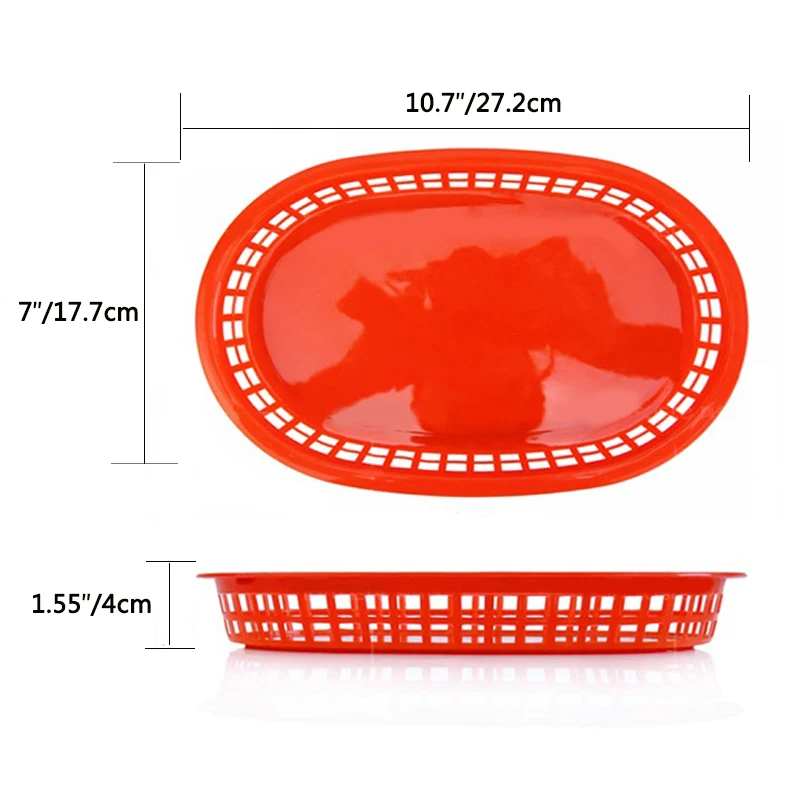 12 шт. большой красный пластиковый обеденный пластины блюдо для сервировки пластмассовый поднос для еды черный десятков Ресторан быстрого питания плоская корзина 10,5''