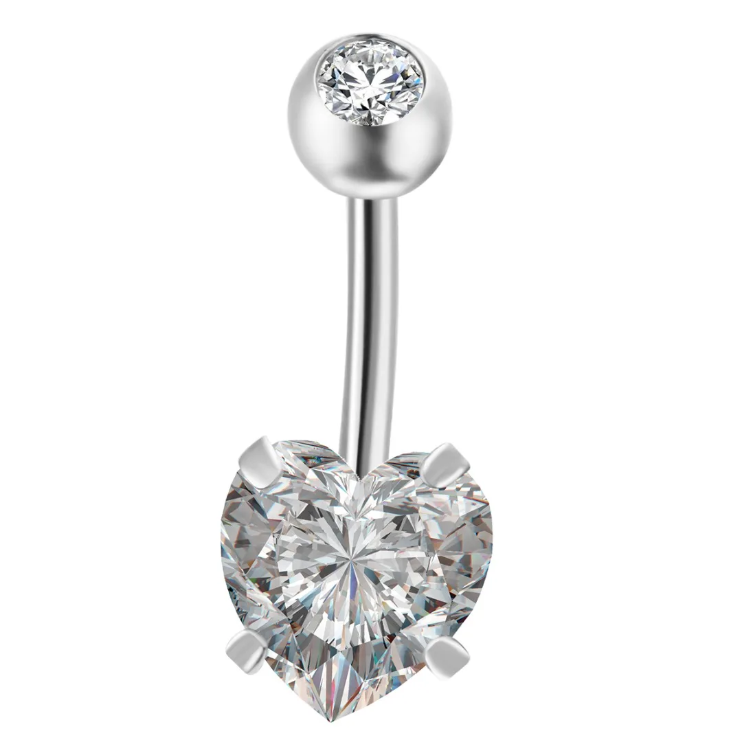 1pc Stainless Steel Zircon Body Belly Button Rings Shellhard Fashion Statement Piercing Jewelry Charm Heart Navel Piercing 14G