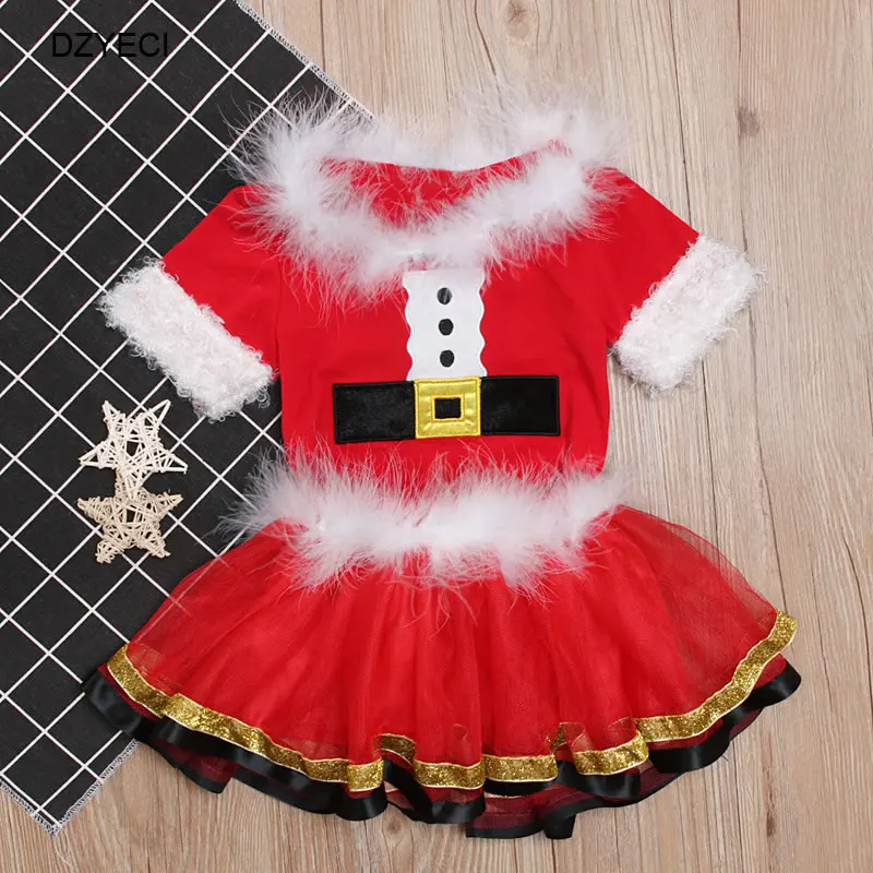 DZYECI/Рождественский Костюм для маленьких девочек, подарок Санты, Детская эксклюзивная одежда, спортивный костюм детский топ+ юбка-пачка, комплект одежды для 4 лет