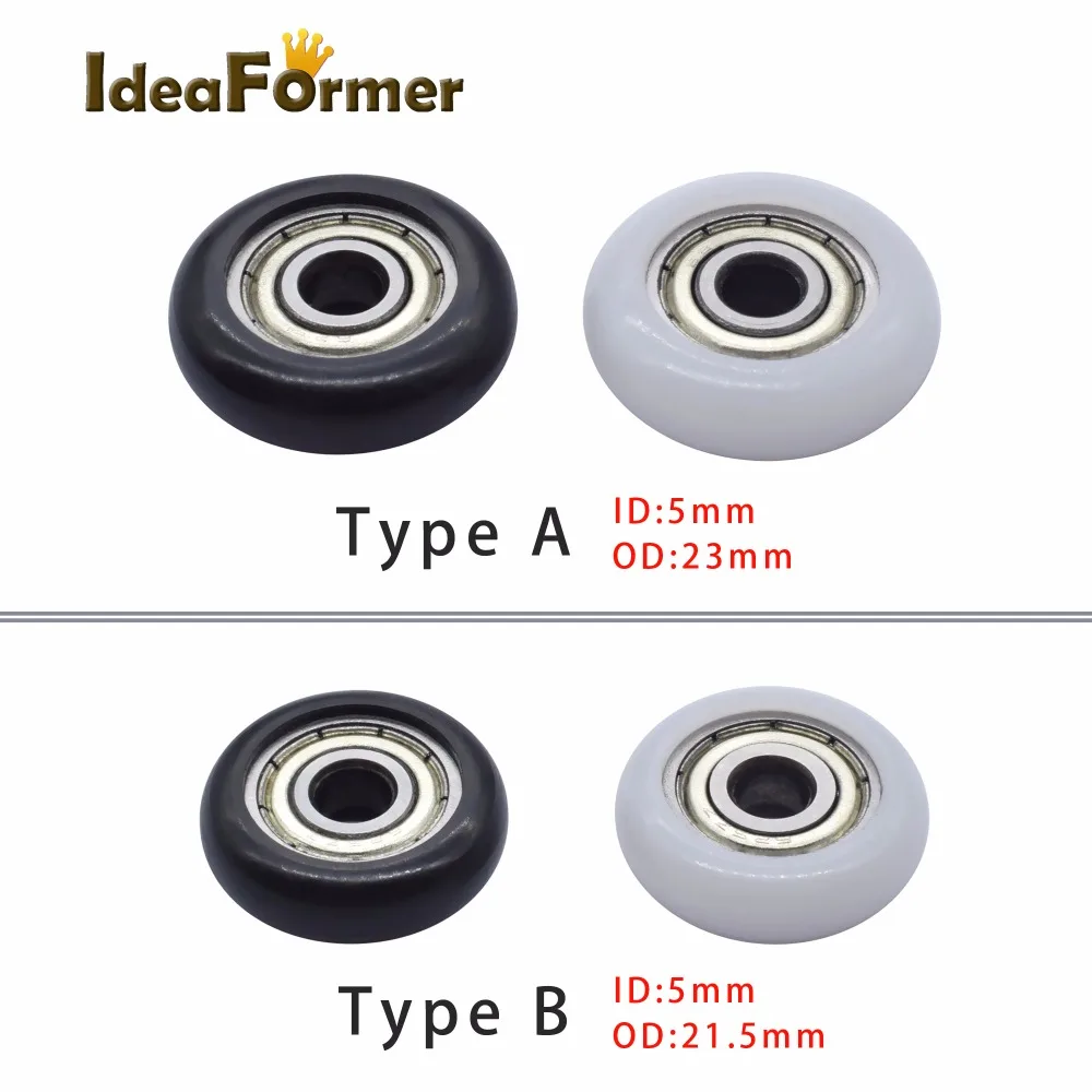 

3D Printer Kossel Nylon Plastic Wheel with Bearings Bearing Roller Wheel POM 5x21.5x7mm/5x23x7mm Embedded Groove Ball Bearings