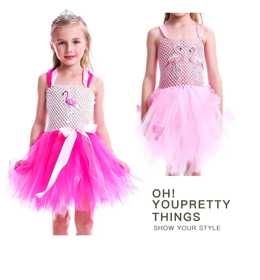 Girls Flamingo Kiss Tutu Dress Cartoon Flamingos Flower Princess Dresses for Photo Birthday Party Dress Up Clothing Summer Dress (21)