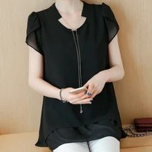 Блузка рубашка женские блузки модная шифоновая черная розовая летняя одежда для женщин Стильная корейская модная одежда Топ женский
